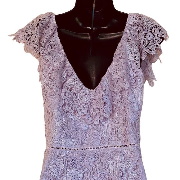 Saylor Adwoa Lilac Lace Overlay Flutter Sleeve Mini Dress Sz L - Picture 10 of 16